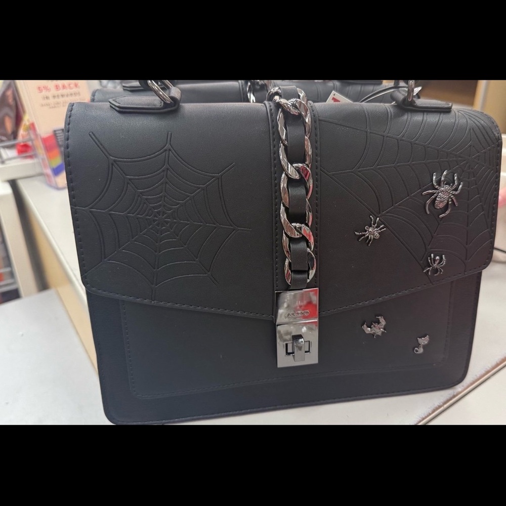 ALDO Black Spider Web Embossed Handbag SILVER HARDWARE